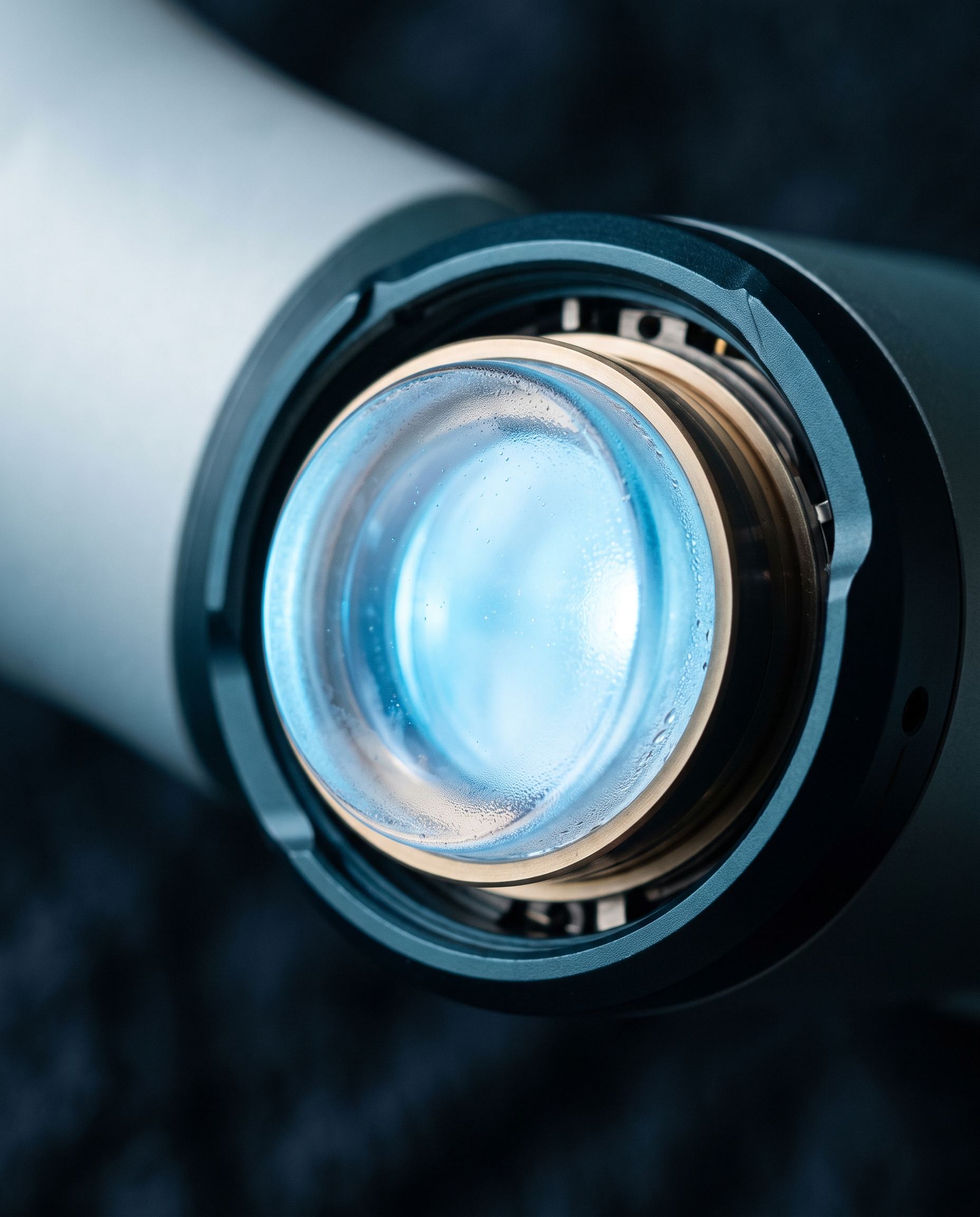 Close detail of the diode laser handpiece and its sapphire cooling window